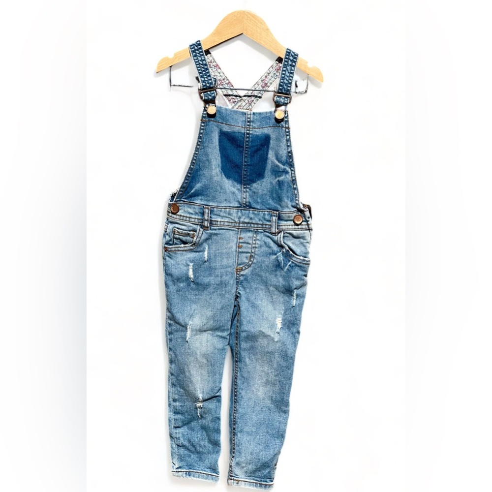 Zara Girls Distressed Denim Overalls